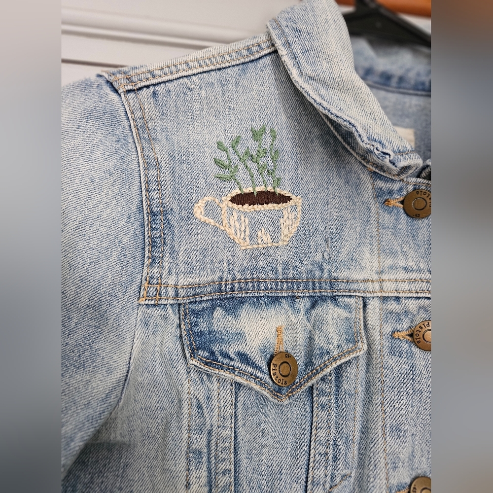 Hand embroidered jean jacket